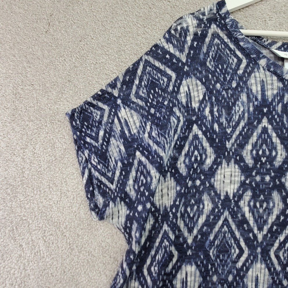 CJ Banks Blue White Ikat Diamond Print Short Sleeve Tunic Top Plus Size 2X - Picture 4 of 10